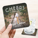 Cheers Simple Photo Modern Picture Wedding Favours Square Paper Coaster<br><div class="desc">Add a personalized finishing touch to your special day celebration with these custom photo square pulp board drink coasters. (IMAGE PLACEMENT TIP: An easy way to centre a photo exactly how you want is to crop it before uploading to the Zazzle website.) Design features one picture of your choice, handwritten...</div>