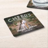 Cheers Simple Photo Modern Picture Wedding Favours Square Paper Coaster (Angled)