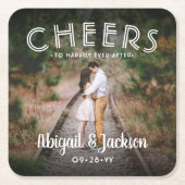 Cheers Simple Photo Modern Picture Wedding Favours Square Paper Coaster (Front)