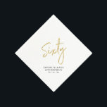 Cheers Sixty | Modern Adult 60th Birthday Party Na Napkin<br><div class="desc">This custom paper napkin will add stylish detail to your 60th birthday celebration. This 60th birthday napkin design features simple chic gold lettering "Sixty" with custom text. Matching invitations and party supplies are available in my shop BaraBomDesign.</div>