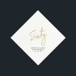 Cheers Sixty | Modern Adult 60th Birthday Party Na Napkin<br><div class="desc">This custom paper napkin will add stylish detail to your 60th birthday celebration. This 60th birthday napkin design features simple chic gold lettering "Sixty" with custom text. Matching invitations and party supplies are available in my shop BaraBomDesign.</div>