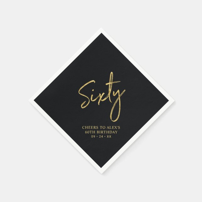 Cheers Sixty | Modern Black 60th Birthday Party Napkin (Corner)