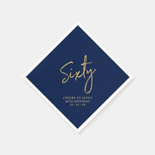 Cheers Sixty Modern Navy Blue 60th Birthday Party Napkin (Corner)