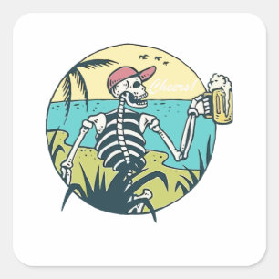 Cheers Skull Square Sticker