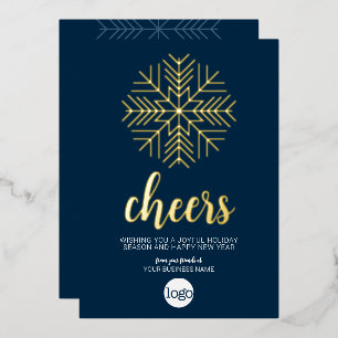 Cheers Snowflake Business Greeting Navy Blue Foil Holiday Card