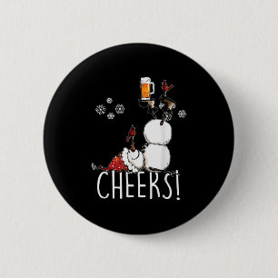 Cheers Snowman Beer And Wine Christmas  2 Inch Round Button
