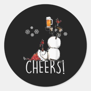 Cheers Snowman Beer And Wine Christmas  Classic Round Sticker