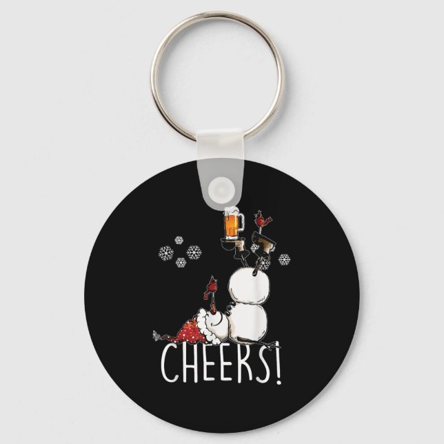 Cheers Snowman Beer And Wine Christmas  Keychain (Front)