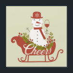 Cheers Snowman with Wine and Sled Christmas Magnet<br><div class="desc">Christmas Snowman Holding Wine Magnet Card</div>