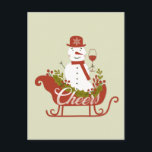 Cheers Snowman with Wine and Sled Christmas  Postcard<br><div class="desc">Christmas Snowman Holding Wine Postcard</div>