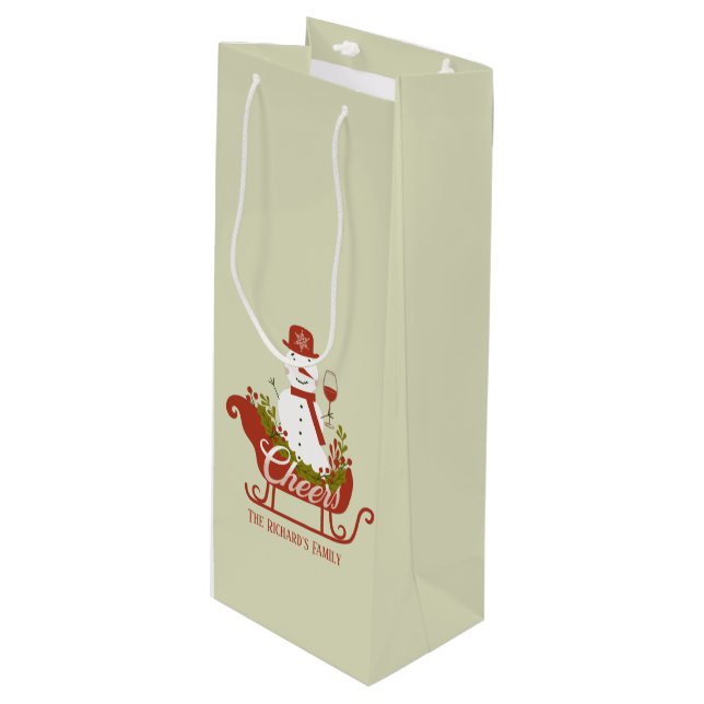 Cheers Snowman with Wine and Sled Christmas     Wine Gift Bag (Front Angled)
