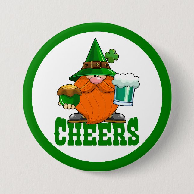 Cheers St. Patrick’s Day Leprechaun 3 Inch Round Button (Front)