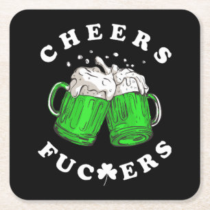 Cheers St Patricks Day Beer Drinking Funny Square Paper Coaster