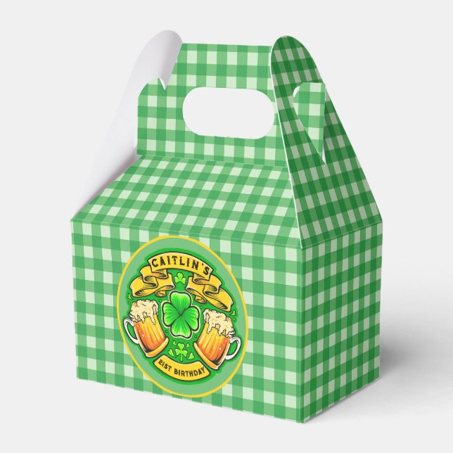 Cheers St Patricks Day Shamrock  21st Birthday  Favor Box (Front Side)