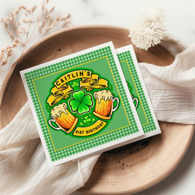 Cheers St Patricks Day Shamrock  21st Birthday  Napkin (Creator Uploaded)