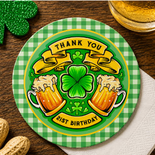 Cheers St. Patrick's Day Shamrock 21st Birthday Round Paper Coaster