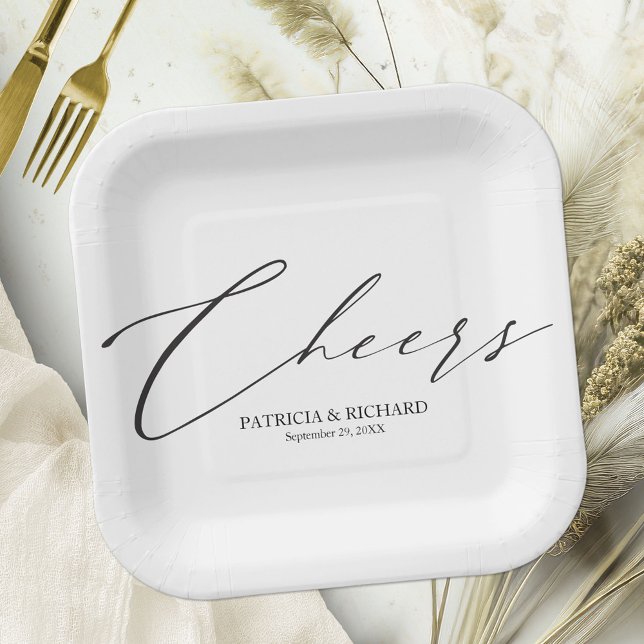 Cheers Stylish Black And White Wedding Paper Plate (Creator Uploaded)