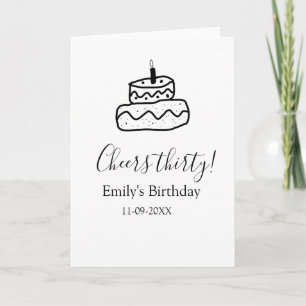 Cheers thirty birthday cake black scribble hand card