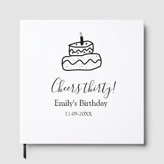 Cheers thirty birthday cake black scribble hand guest book