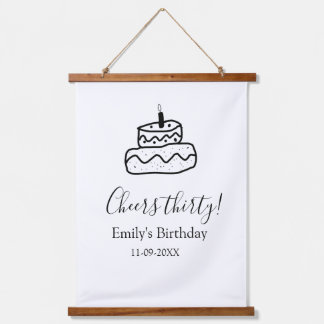 Cheers thirty birthday cake black scribble hand hanging tapestry