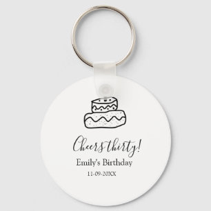 Cheers thirty birthday cake black scribble hand keychain