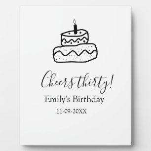 Cheers thirty birthday cake black scribble hand plaque