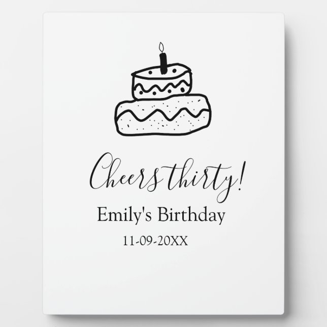 Cheers thirty birthday cake black scribble hand plaque (Front)