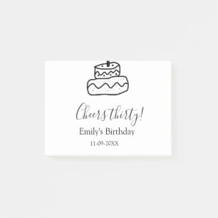 Cheers thirty birthday cake black scribble hand post-it notes