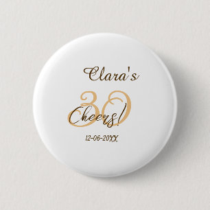 Cheers thirty birthday charcoal brown orange bold  2 inch round button