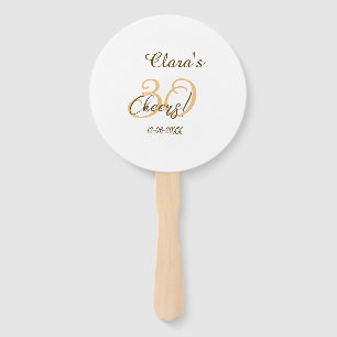 Cheers thirty birthday charcoal brown orange bold hand fan