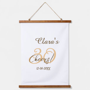 Cheers thirty birthday charcoal brown orange bold  hanging tapestry