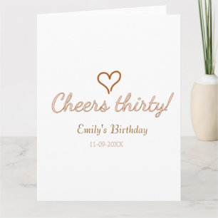 Cheers thirty birthday heart orange pink pastel mo card
