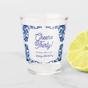 Cheers thirty birthday royal blue floral border na shot glass
