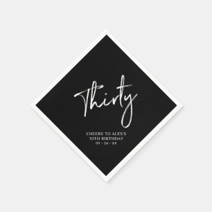 Cheers Thirty   Black Modern Adult 30th Birthday Napkin