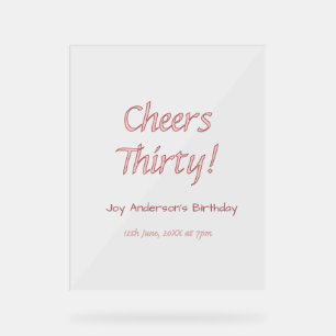 cheers thirty pink maron name trendy birthday simp acrylic sign