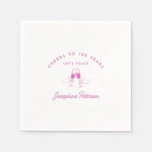Cheers to 100 Years Pink 100th Birthday Custom Napkin