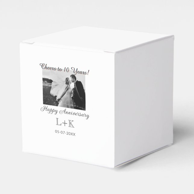 Cheers to 10 Years happy anniversary add photo dat Favor Box (Front Side)