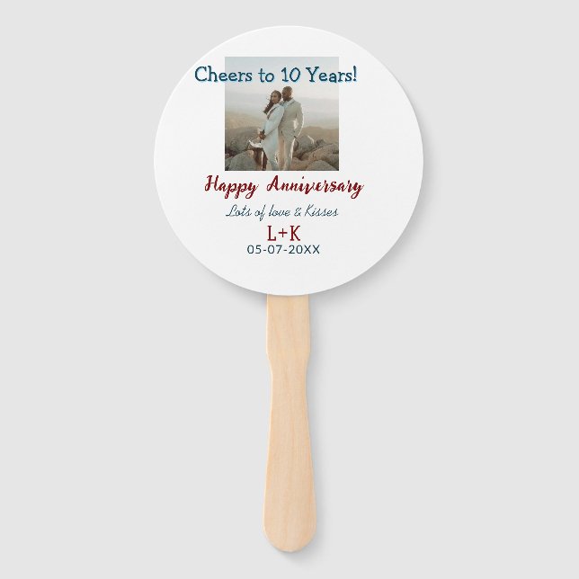 Cheers to 10 Years happy anniversary add photo dat Hand Fan (Front)