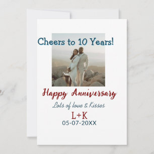 Cheers to 10 Years happy anniversary add photo dat Invitation