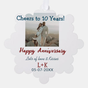 Cheers to 10 Years happy anniversary add photo dat Ornament Card