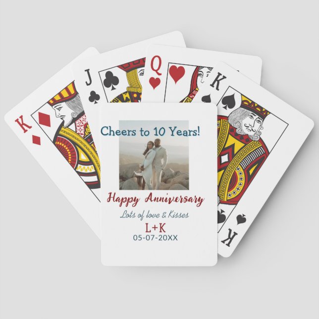 Cheers to 10 Years happy anniversary add photo dat Playing Cards (Back)