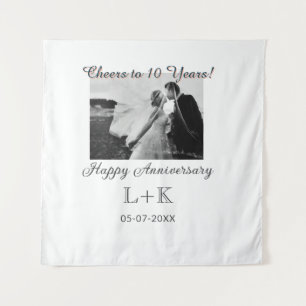 Cheers to 10 Years happy anniversary add photo dat Tapestry