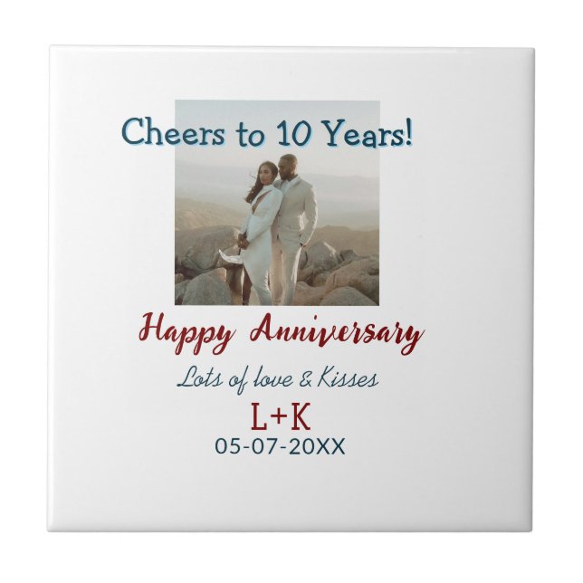 Cheers to 10 Years happy anniversary add photo dat Tile (Front)