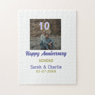 Cheers to 10 Years happy anniversary purple golden Jigsaw Puzzle
