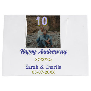 Cheers to 10 Years happy anniversary purple golden Large Gift Bag