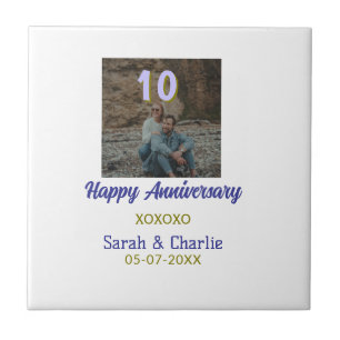 Cheers to 10 Years happy anniversary purple golden Tile