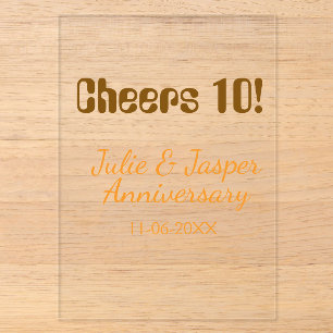 Cheers to 10th wedding anniversary brown orange  acrylic invitations