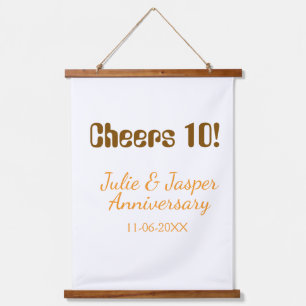 Cheers to 10th wedding anniversary brown orange  hanging tapestry