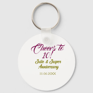 Cheers to 10th wedding anniversary mauve golden na keychain