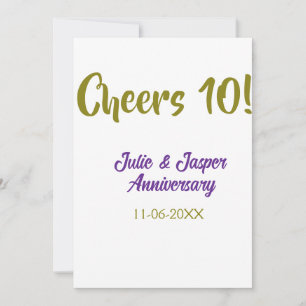 Cheers to 10th wedding anniversary purpl golden na invitation
